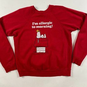 Vintage 70s Snoopy Peanuts Sweatshirt Small I'm Allergic To Morning Woodstock